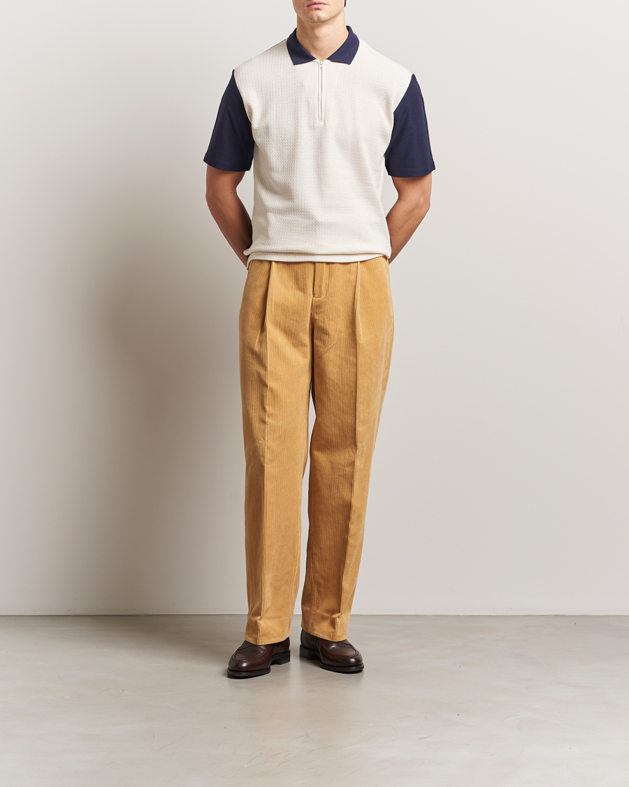 Men | Polo Shirts | Palmes | Textured Zip Polo White/Navy