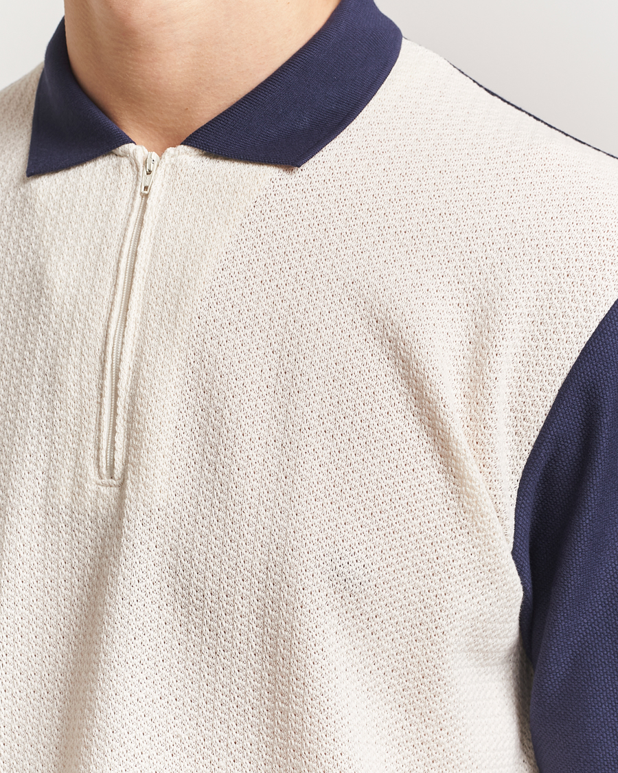 Men | Polo Shirts | Palmes | Textured Zip Polo White/Navy