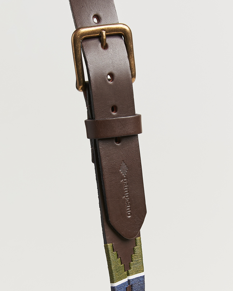 Men | Belts | Pampeano | Caza Hand Stitched Classic Leather Belt 3,5cm Green/Blue