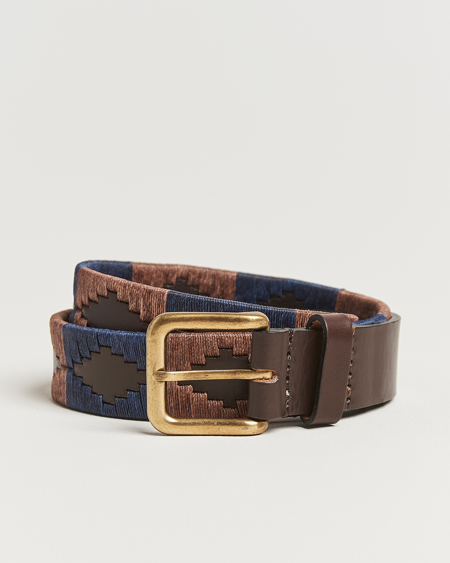 Men | Belts | Pampeano | Jefe Hand Stitched Classic Leather Belt 3,5cm Brown/Blue
