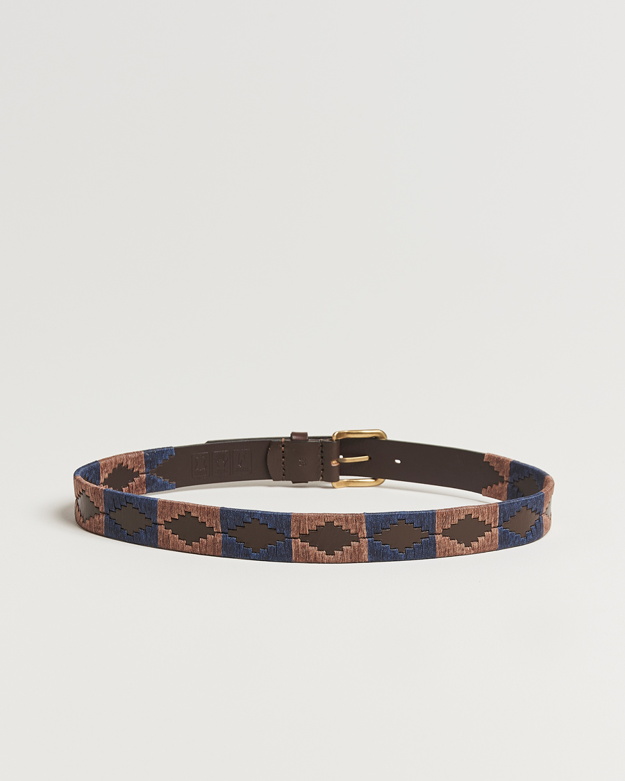 Men | Belts | Pampeano | Jefe Hand Stitched Classic Leather Belt 3,5cm Brown/Blue