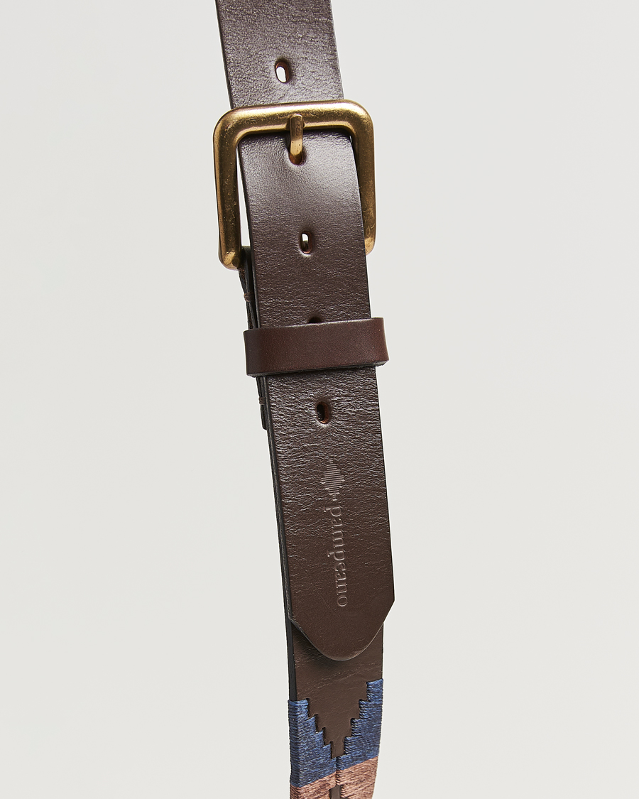 Men | Belts | Pampeano | Jefe Hand Stitched Classic Leather Belt 3,5cm Brown/Blue