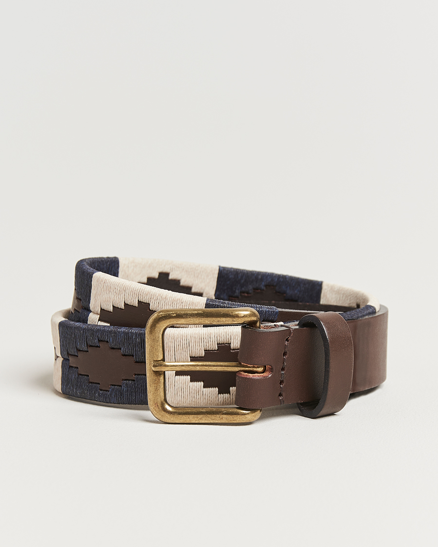 Men | Belts | Pampeano | Jugadoro Hand Stitched Classic Leather Belt 3,5cm Blue/White