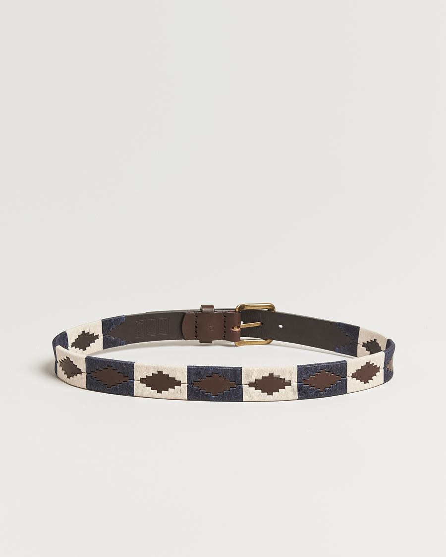 Men | Belts | Pampeano | Jugadoro Hand Stitched Classic Leather Belt 3,5cm Blue/White