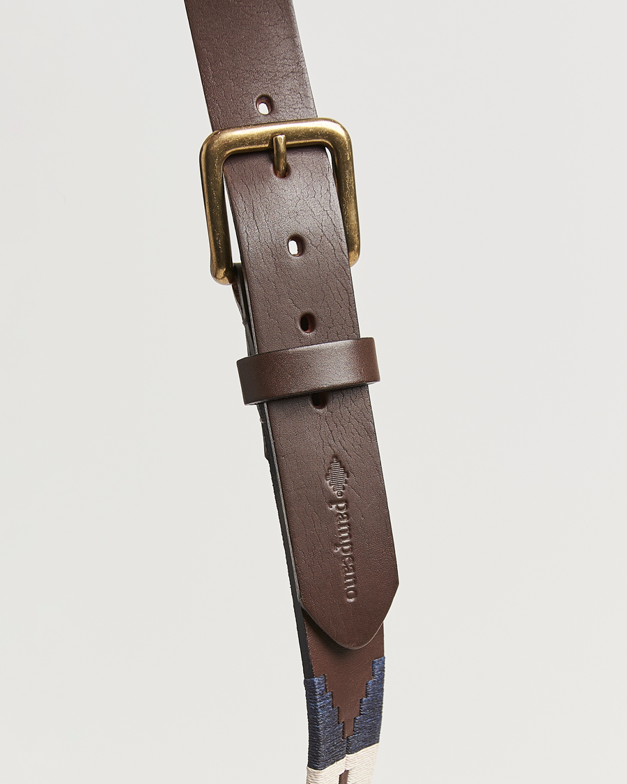 Men | Belts | Pampeano | Jugadoro Hand Stitched Classic Leather Belt 3,5cm Blue/White