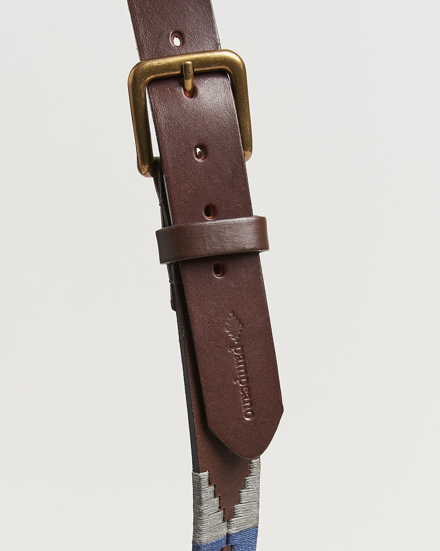 Men | Belts | Pampeano | Roca Hand Stitched Classic Leather Belt 3,5cm Blue/Grey/White