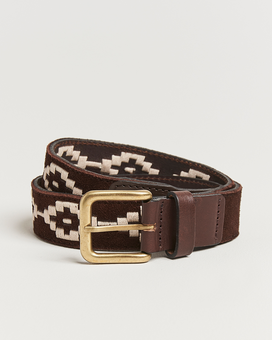 Men | Belts | Pampeano | Confianza Hand Stitched Suede Belt 3,5cm Brown