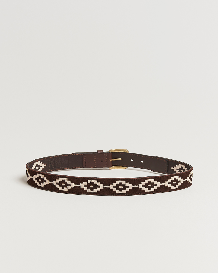Men | Belts | Pampeano | Confianza Hand Stitched Suede Belt 3,5cm Brown