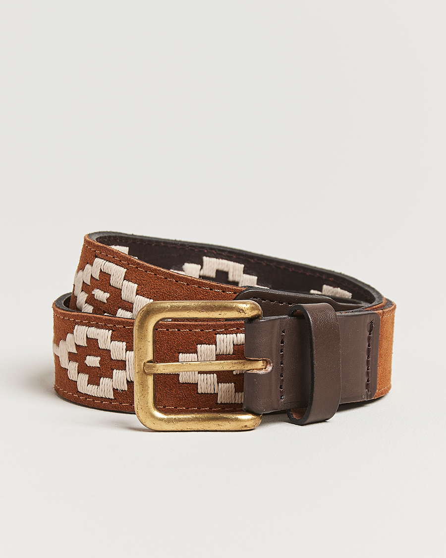 Men | Belts | Pampeano | Confianza Hand Stitched Suede Belt 3,5cm Tan