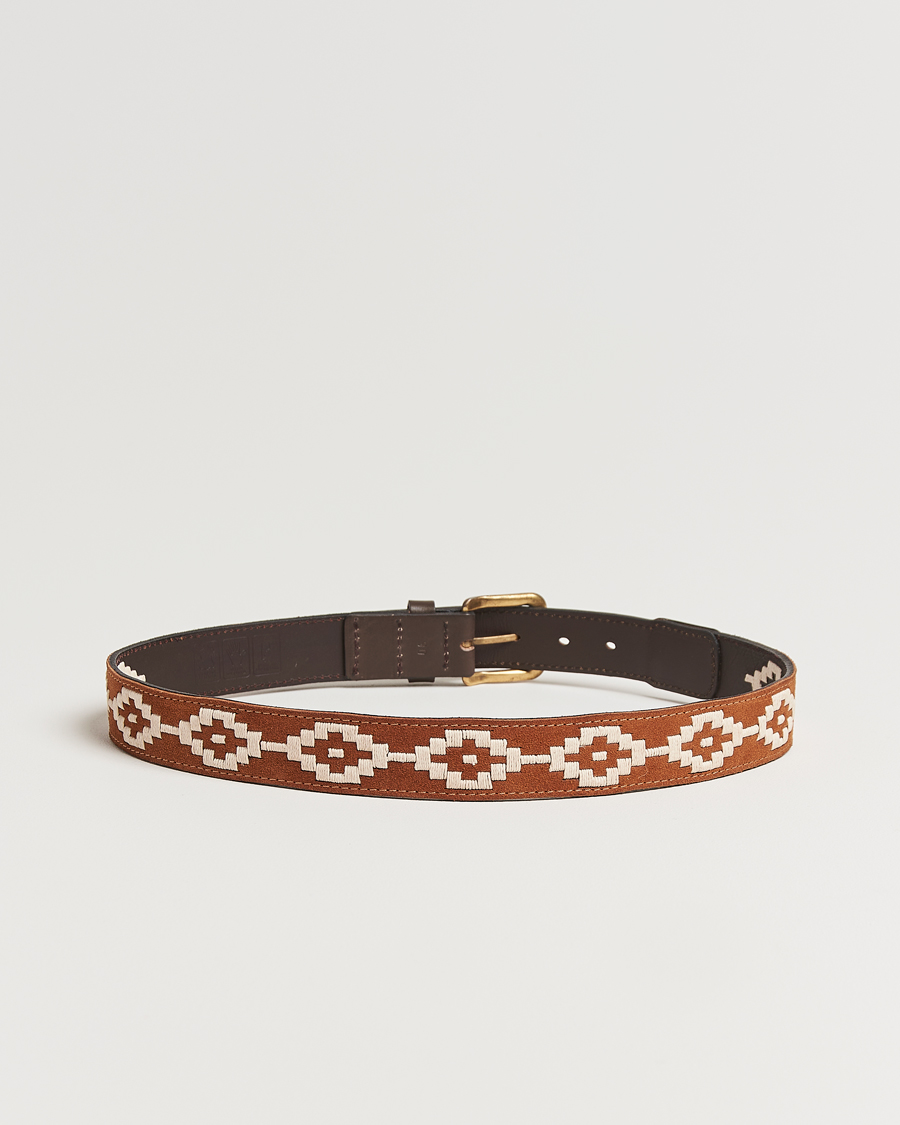 Men | Belts | Pampeano | Confianza Hand Stitched Suede Belt 3,5cm Tan