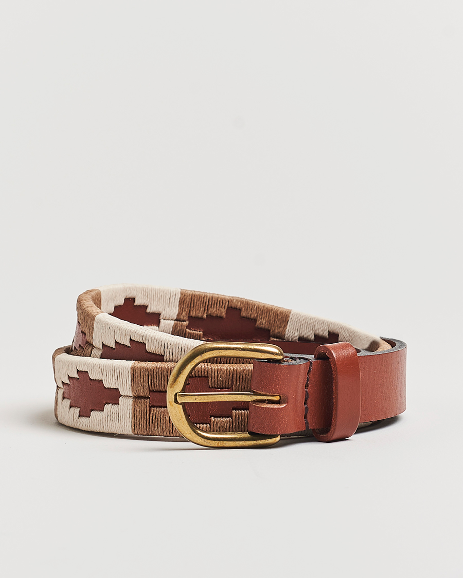 Men | Belts | Pampeano | Skinny Hand Stitched Leather Belt 2,5cm Brown