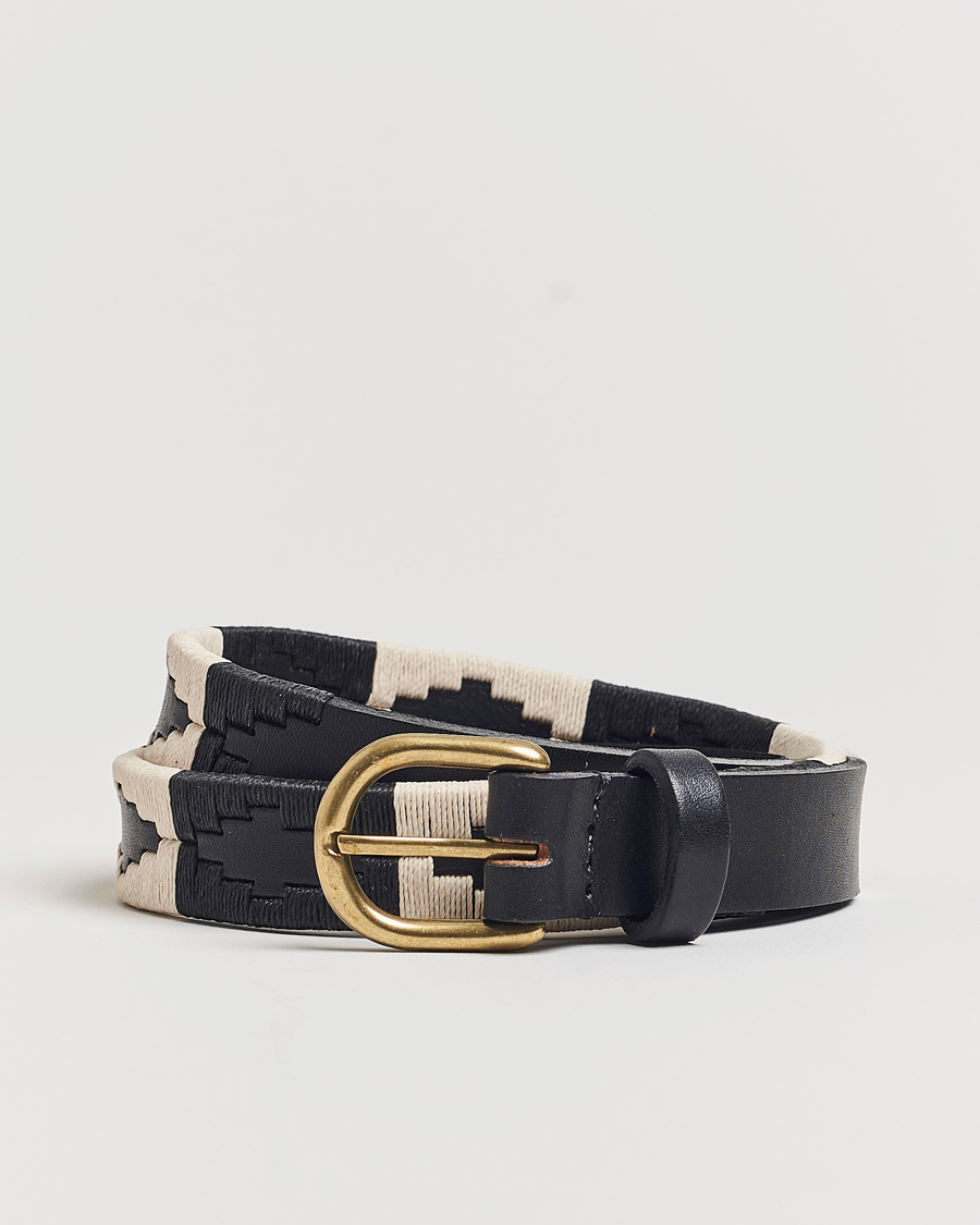 Men | Belts | Pampeano | Skinny Hand Stitched Leather Belt 2,5cm Black