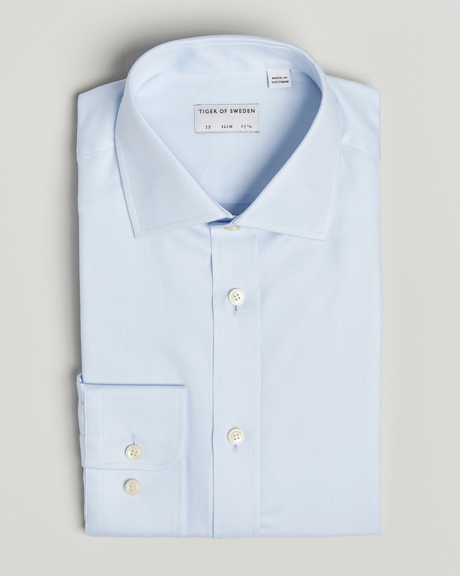 Men | Shirts | Tiger of Sweden | Adley Structured Slim Fit Cut Away Shirt Light Blue