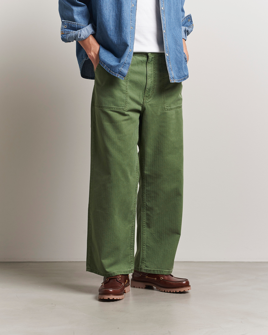 Men | Trousers | Jeanerica | GM010 Genua Worker Chino Chevron Green