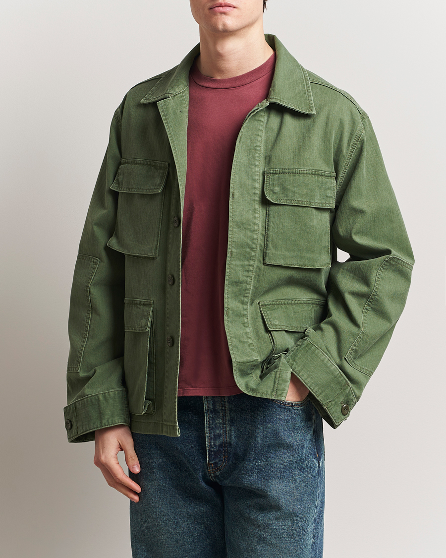 Men | Shirts | Jeanerica | Luc Herringbone Overshirt Chevron Green
