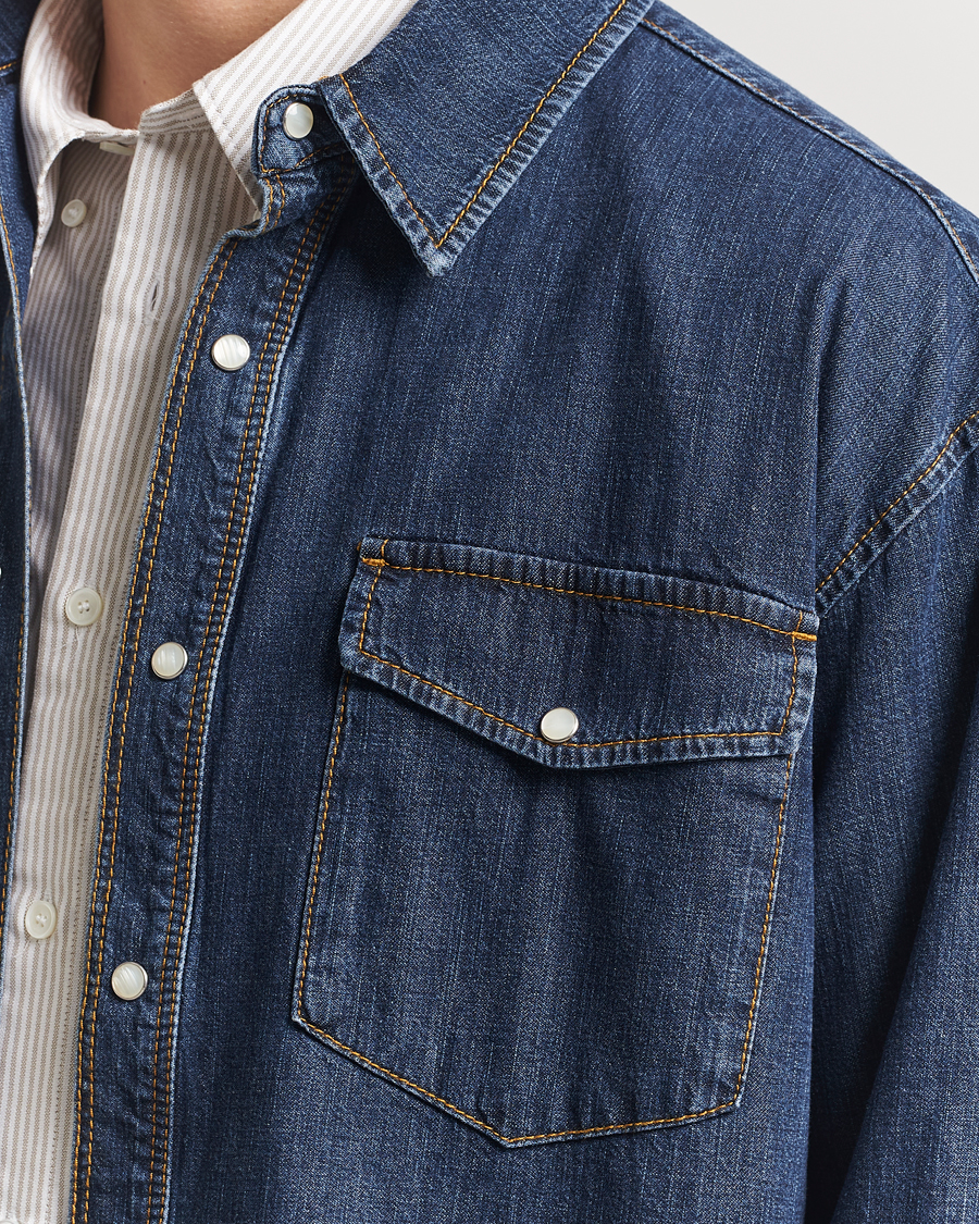 Men | Shirts | Jeanerica | Arno Denim Shirt Dark Blue Vintage