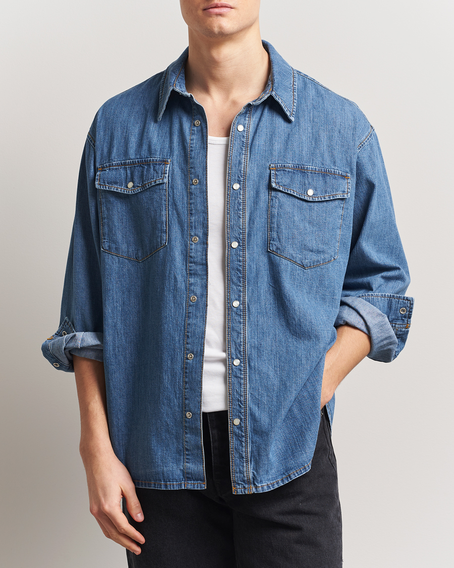 Men | Shirts | Jeanerica | Arno Denim Shirt Light Blue Vintage