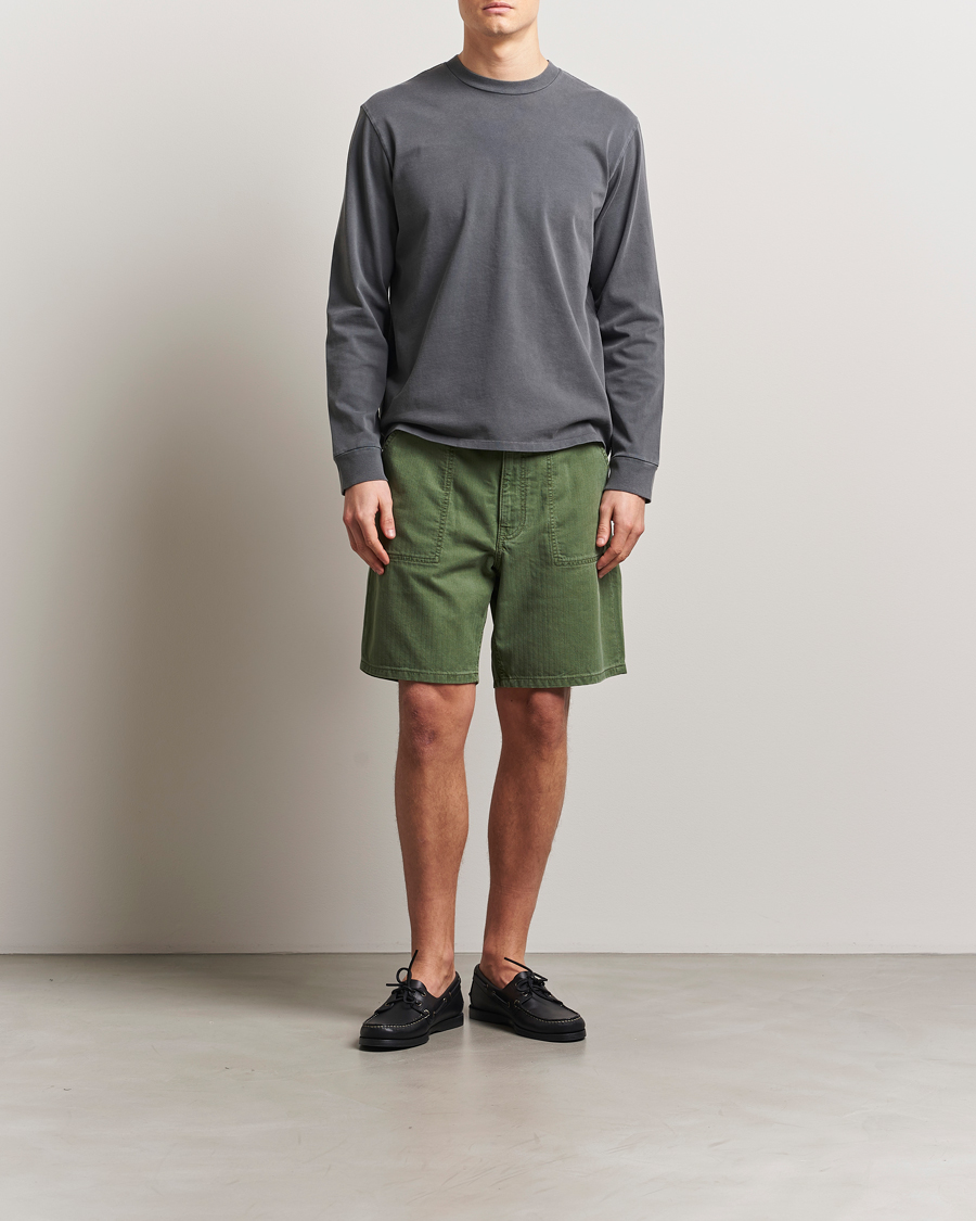 Men | Shorts | Jeanerica | GM011 Genua Worker Chino Shorts Chevron Green