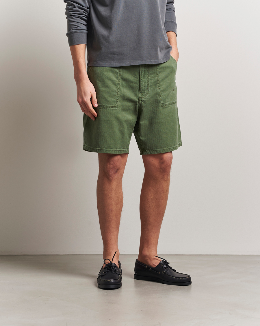 Men | Shorts | Jeanerica | GM011 Genua Worker Chino Shorts Chevron Green