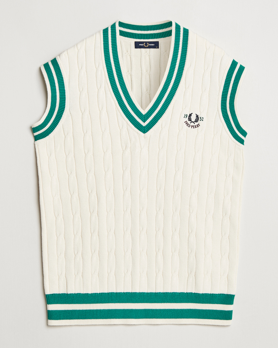 Men | Sweaters & Knitwear | Fred Perry | Cable Knitted Tennis Vest Ecru