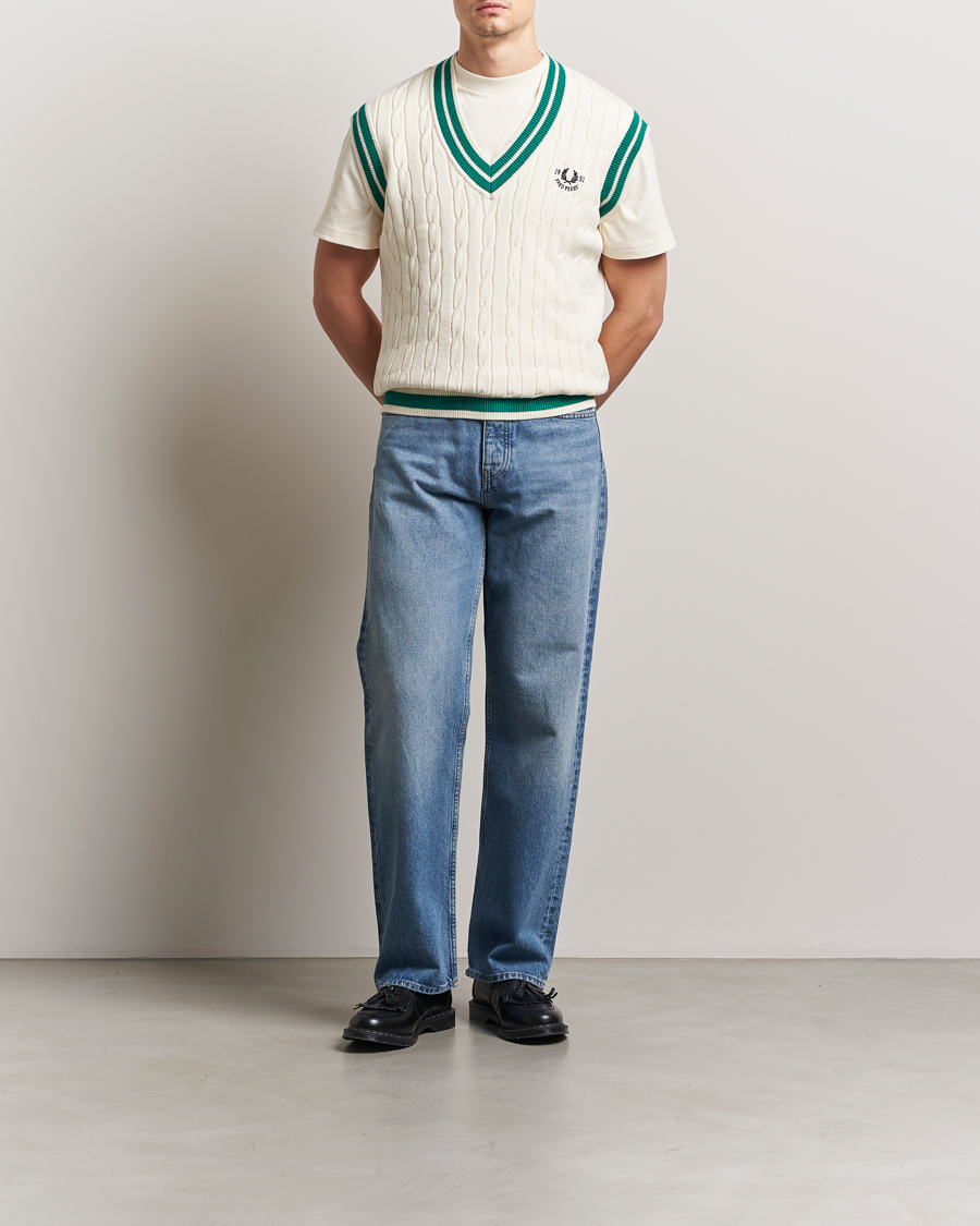 Men | Sweaters & Knitwear | Fred Perry | Cable Knitted Tennis Vest Ecru
