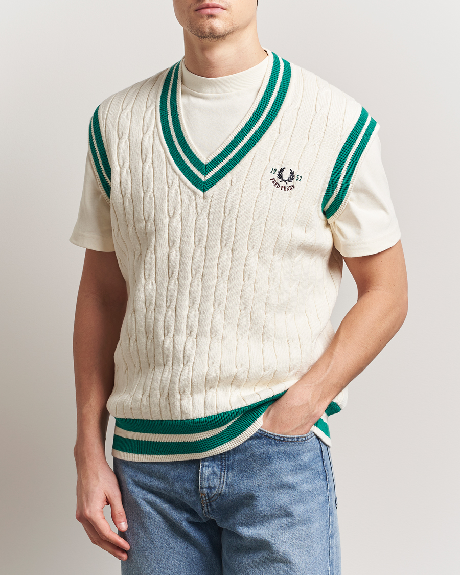Men | Sweaters & Knitwear | Fred Perry | Cable Knitted Tennis Vest Ecru