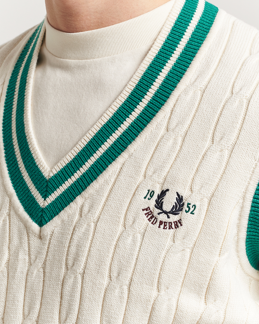 Men | Sweaters & Knitwear | Fred Perry | Cable Knitted Tennis Vest Ecru