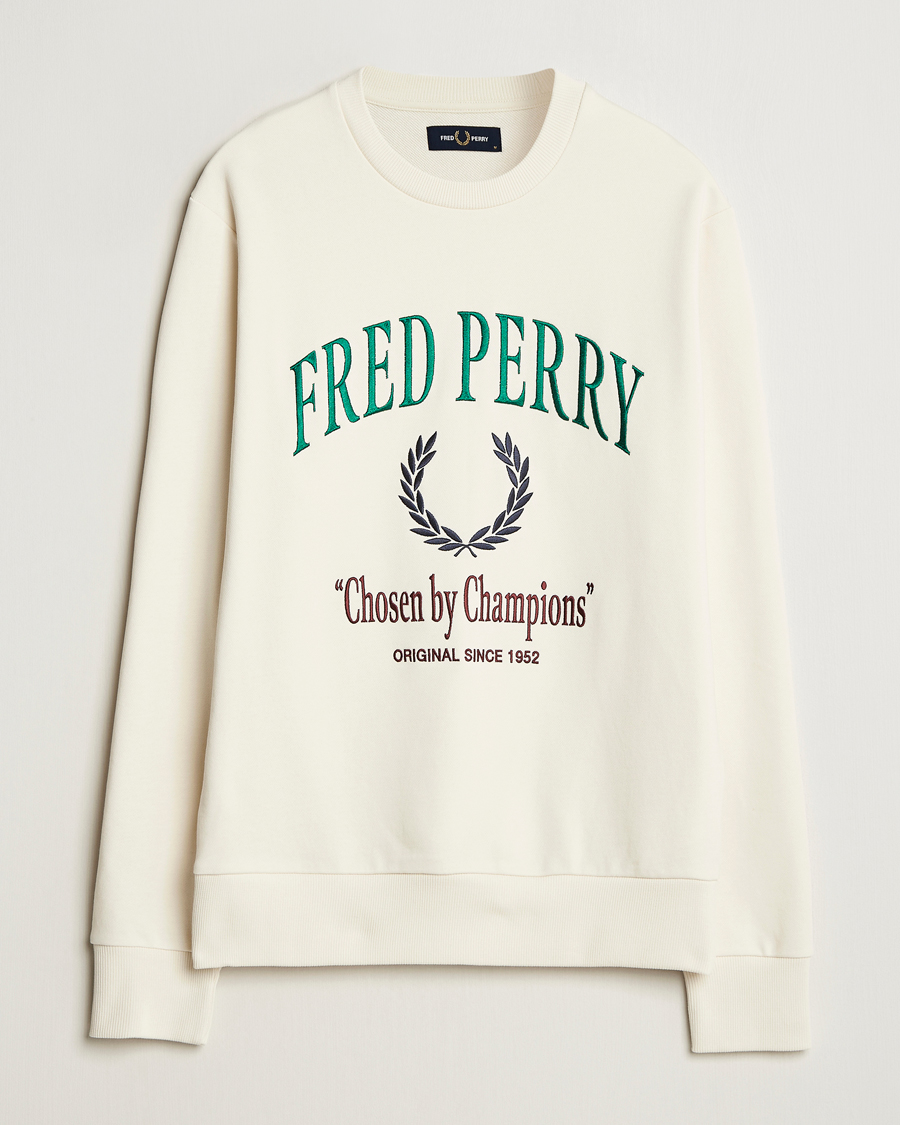 Men | Sweaters & Knitwear | Fred Perry | Embroidered Champion Sweatshirt Ecru