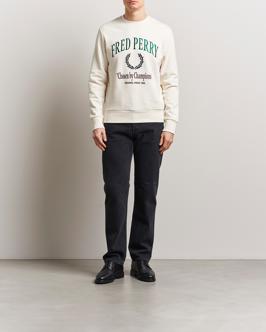 Men | Sweaters & Knitwear | Fred Perry | Embroidered Champion Sweatshirt Ecru