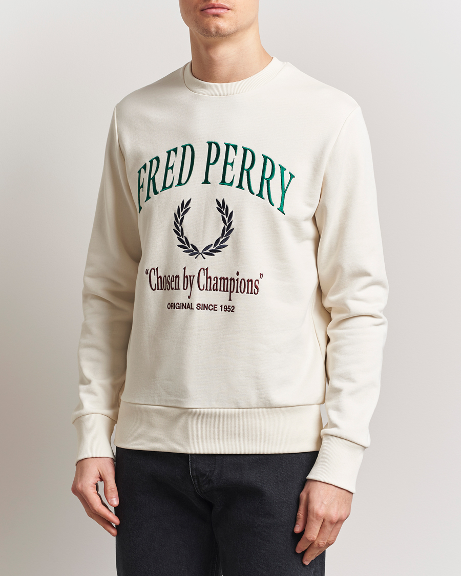 Men | Sweaters & Knitwear | Fred Perry | Embroidered Champion Sweatshirt Ecru
