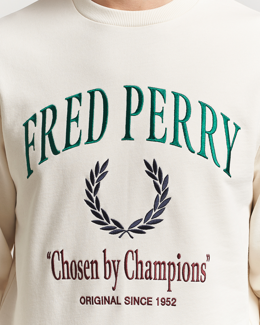 Men | Sweaters & Knitwear | Fred Perry | Embroidered Champion Sweatshirt Ecru