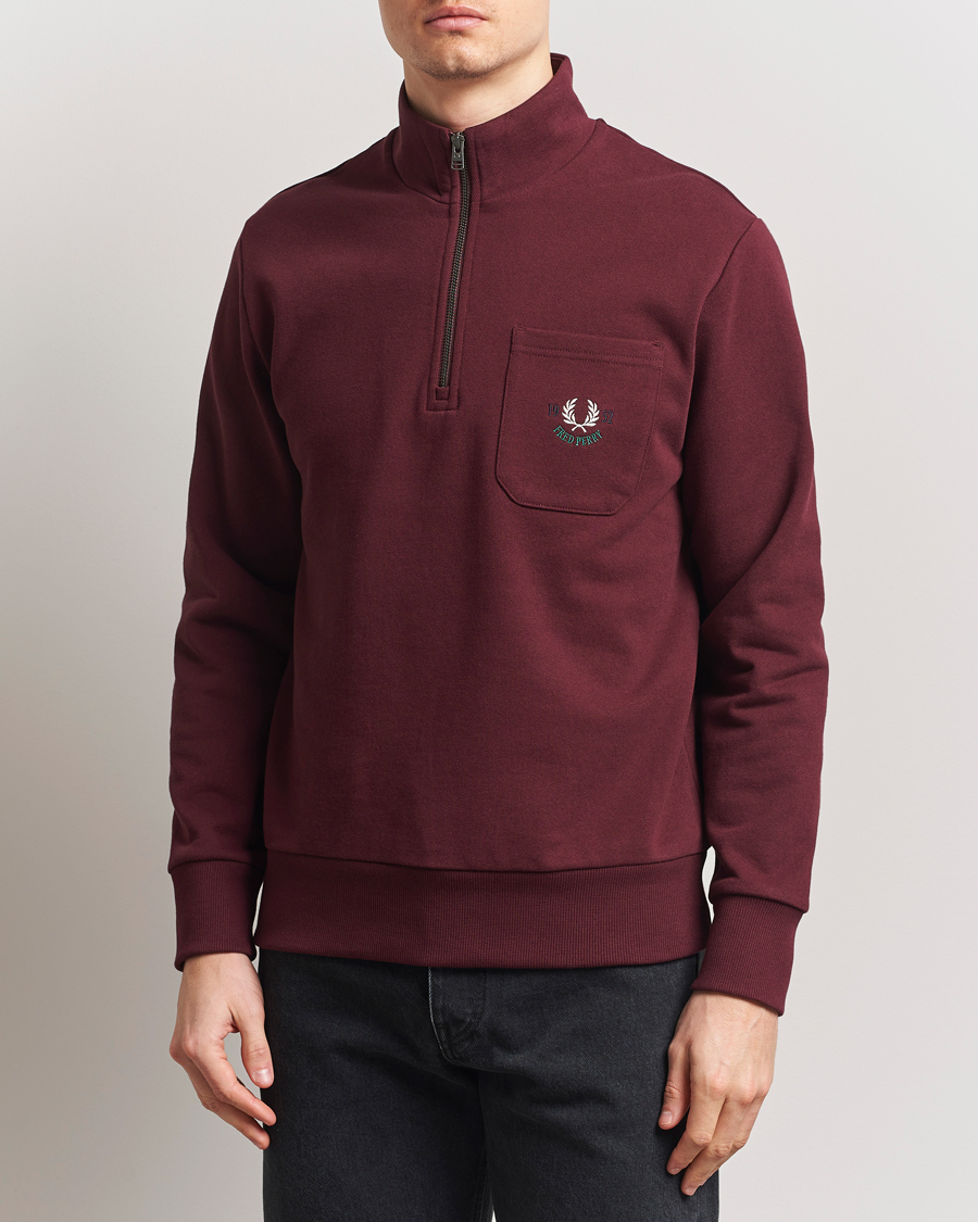 Men | Sweaters & Knitwear | Fred Perry | Embroidered Champion Half Zip Oxblood