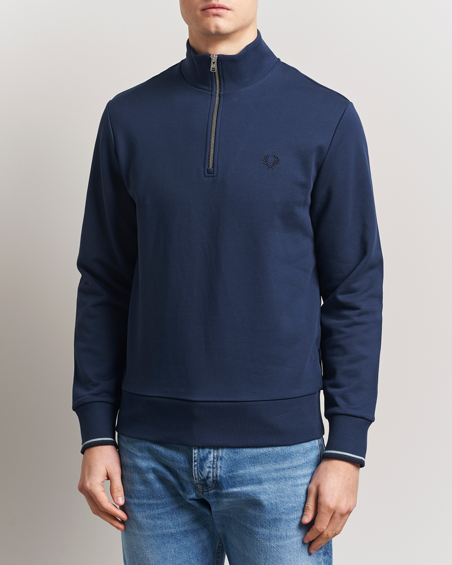 Men | Sweaters & Knitwear | Fred Perry | Half Zip Sweatshirt Tennis Blue