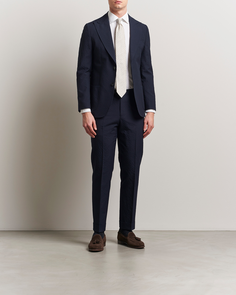 Men | Trousers | Morris Heritage | Seersucker Suit Trousers Navy