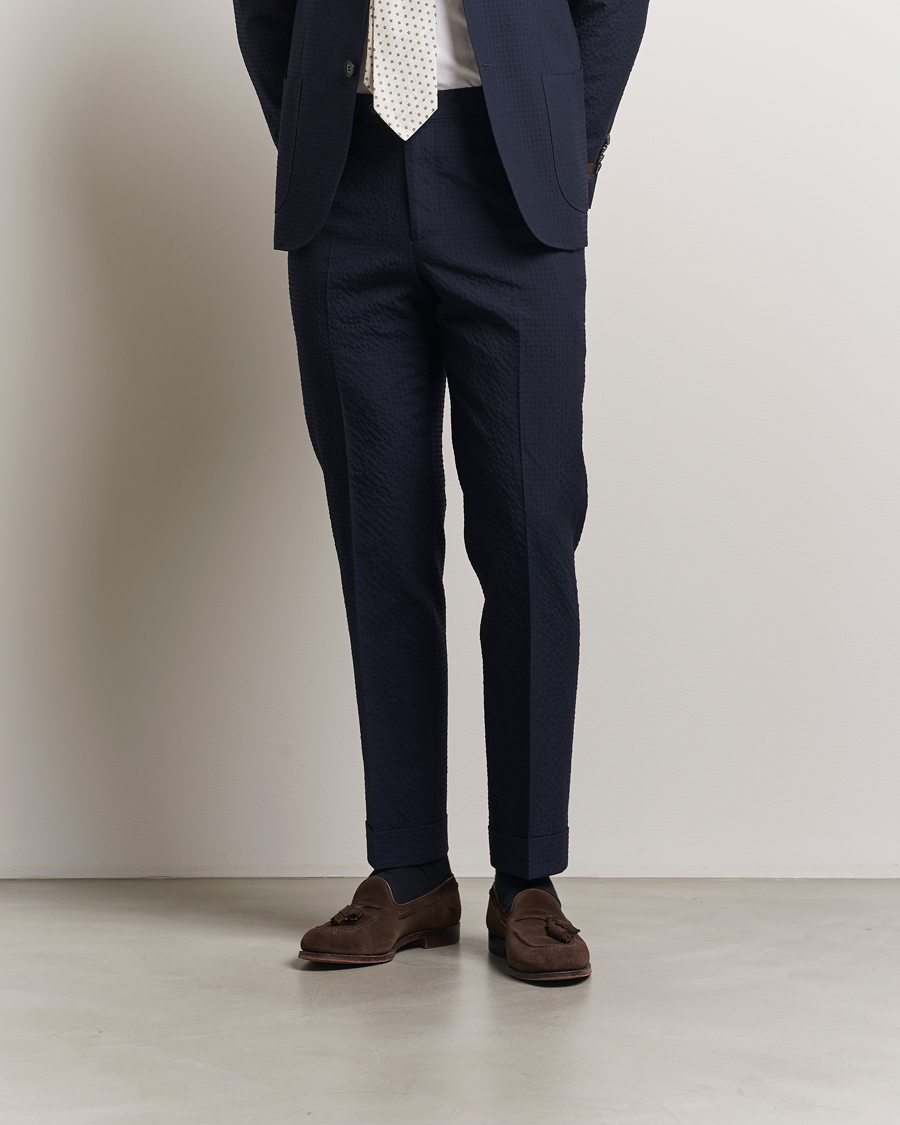 Men | Trousers | Morris Heritage | Seersucker Suit Trousers Navy