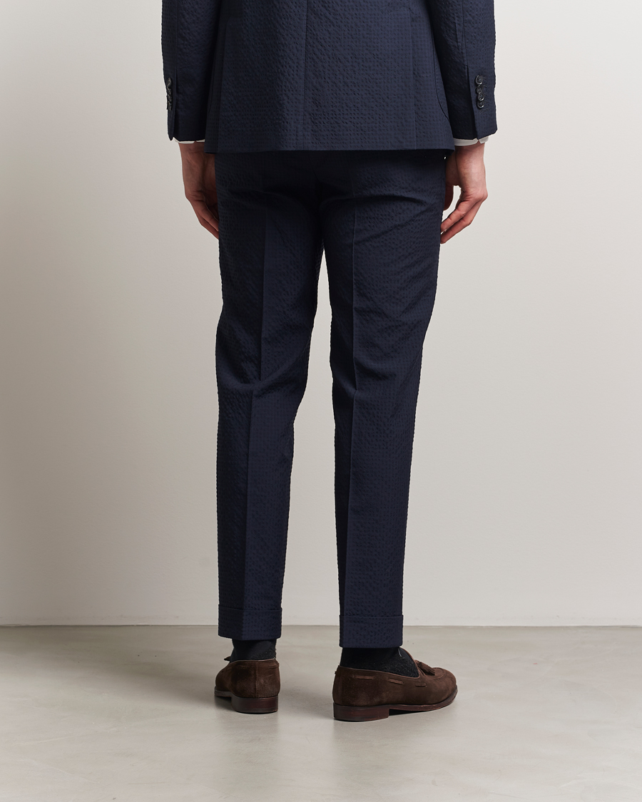 Men | Trousers | Morris Heritage | Seersucker Suit Trousers Navy