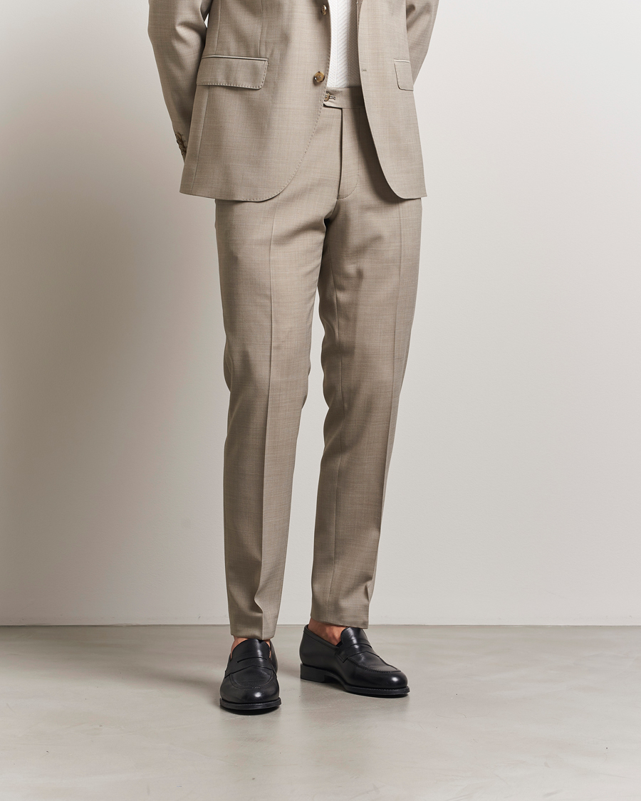 Men | Trousers | Oscar Jacobson | Denz Wool Stretch Suit Trousers Beige