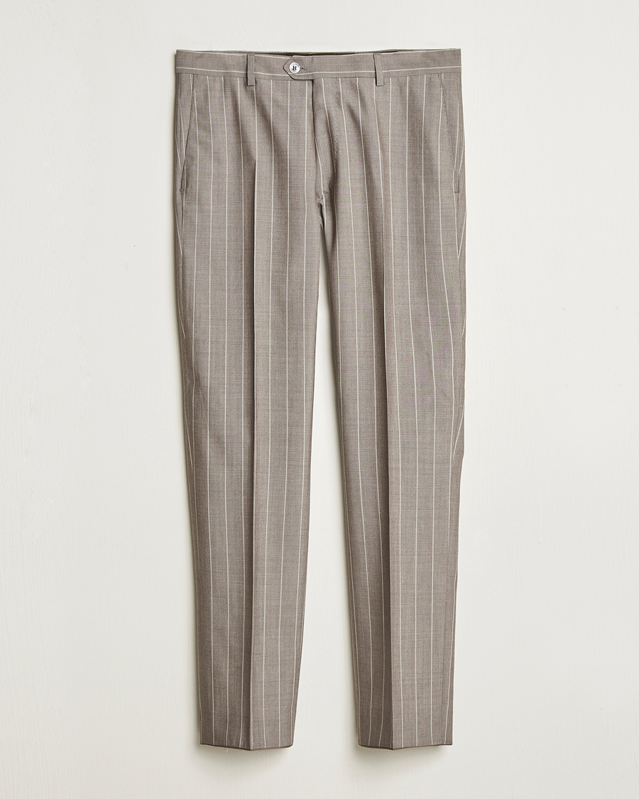 Men | Trousers | Oscar Jacobson | Dandy Striped Super 130s Wool Trouser Beige