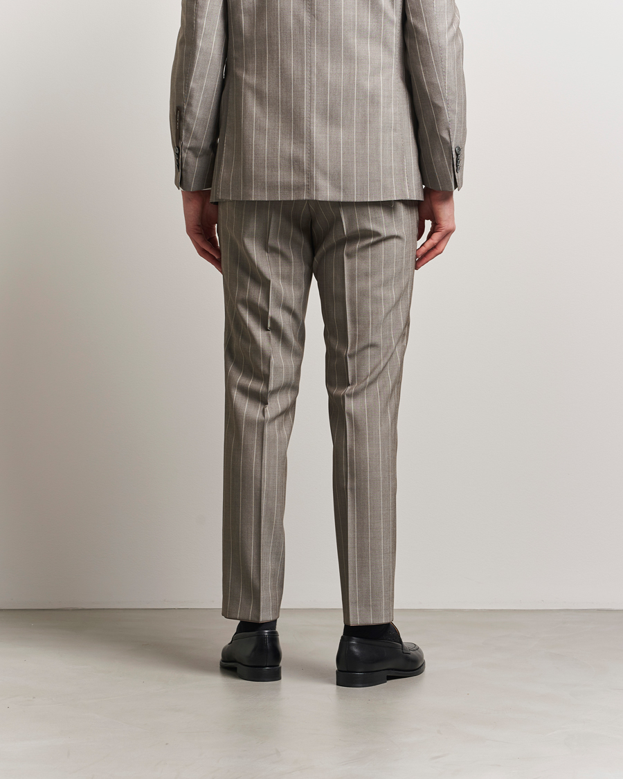 Men | Trousers | Oscar Jacobson | Dandy Striped Super 130s Wool Trouser Beige