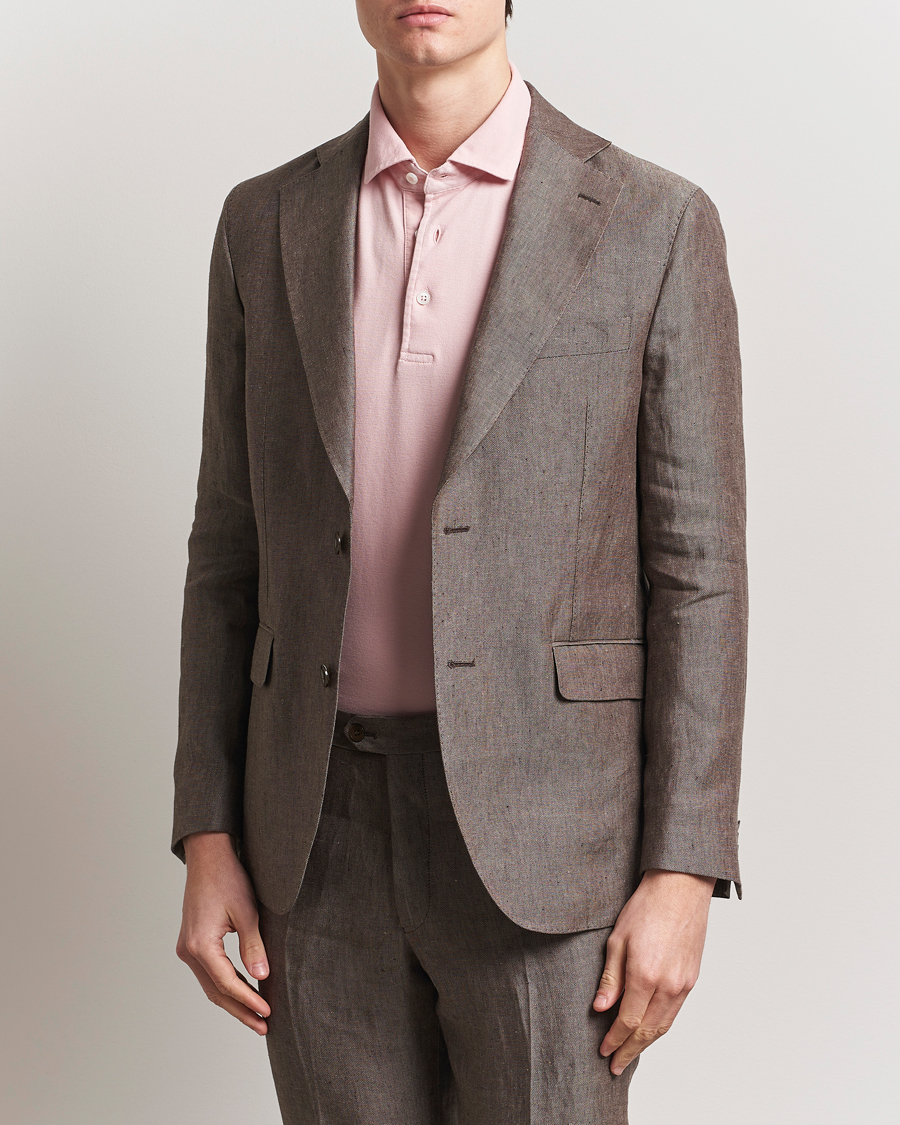 Men | Blazers | Oscar Jacobson | Ferry Soft Linen Blazer Brown