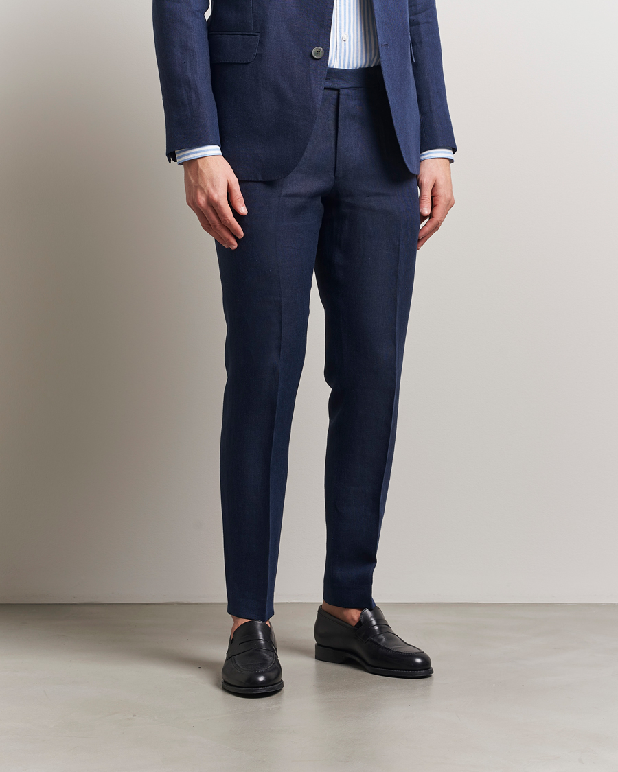 Men | Trousers | Oscar Jacobson | Denz Linen Trousers Navy