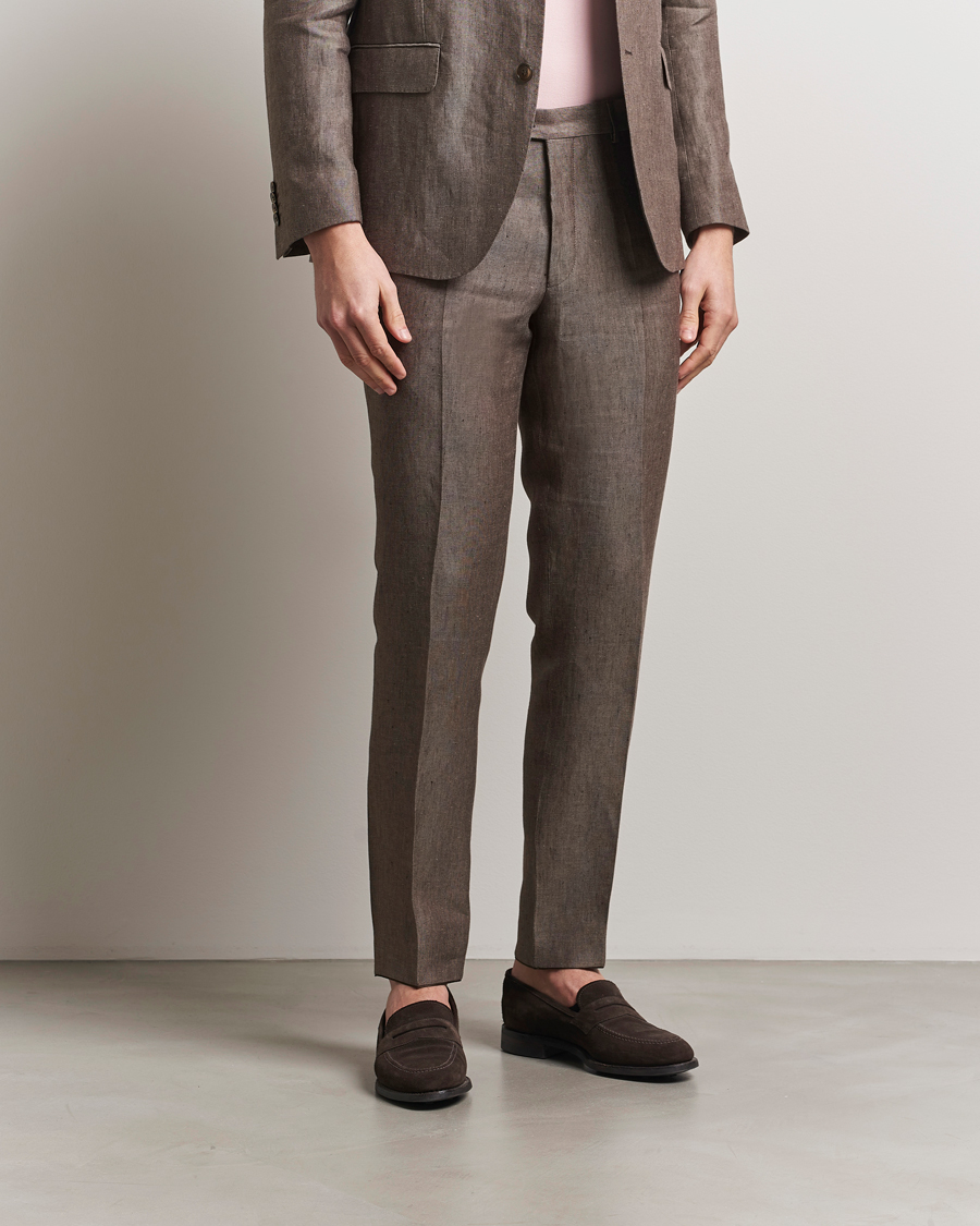 Men | Trousers | Oscar Jacobson | Denz Linen Trousers Brown