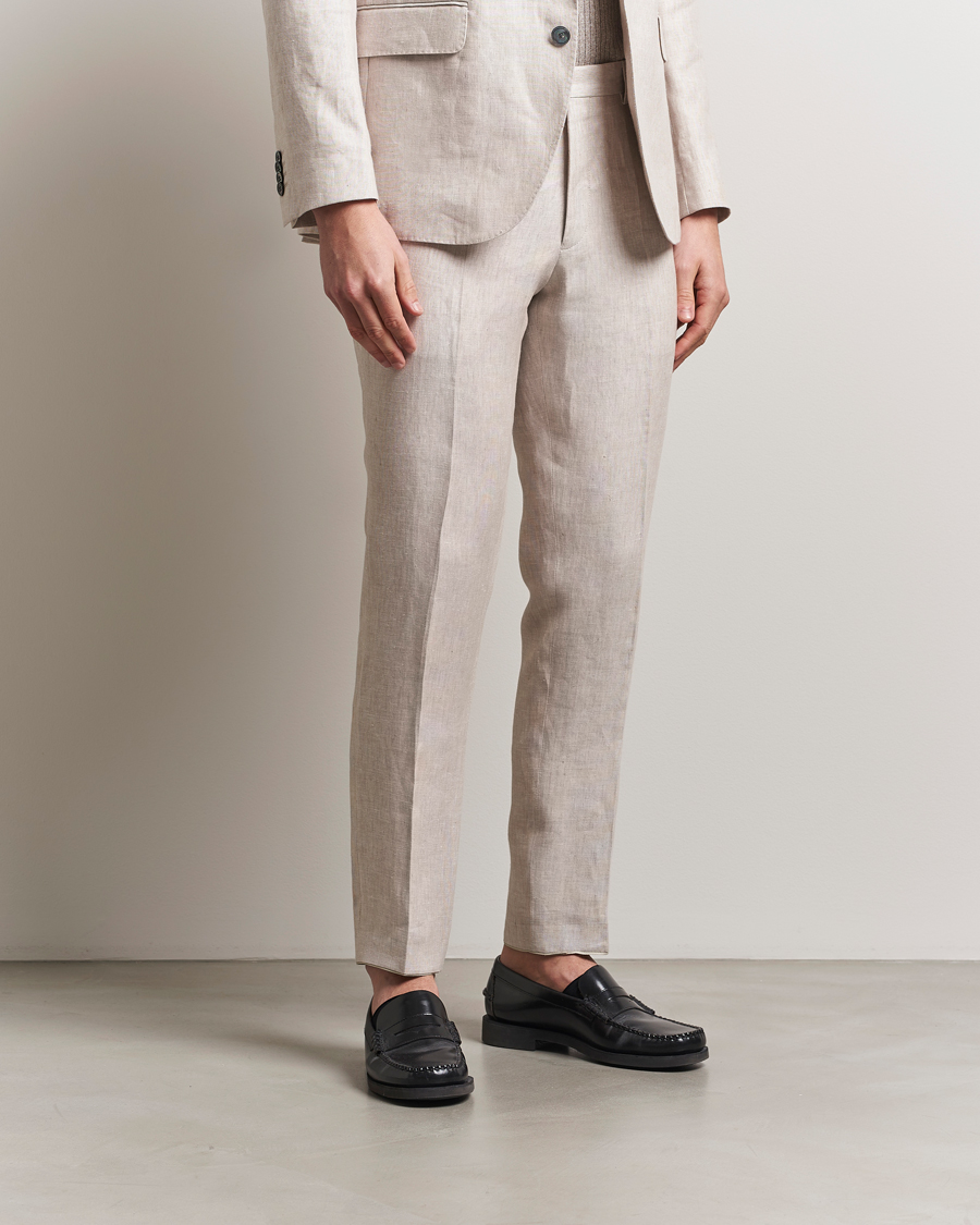 Men | Trousers | Oscar Jacobson | Denz Linen Trousers Off White