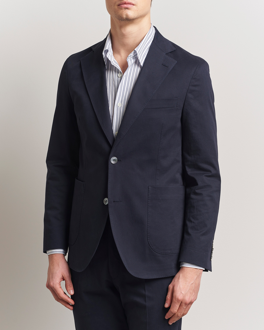 Men | Blazers | Oscar Jacobson | Ferry Patch Cotton Blazer Navy