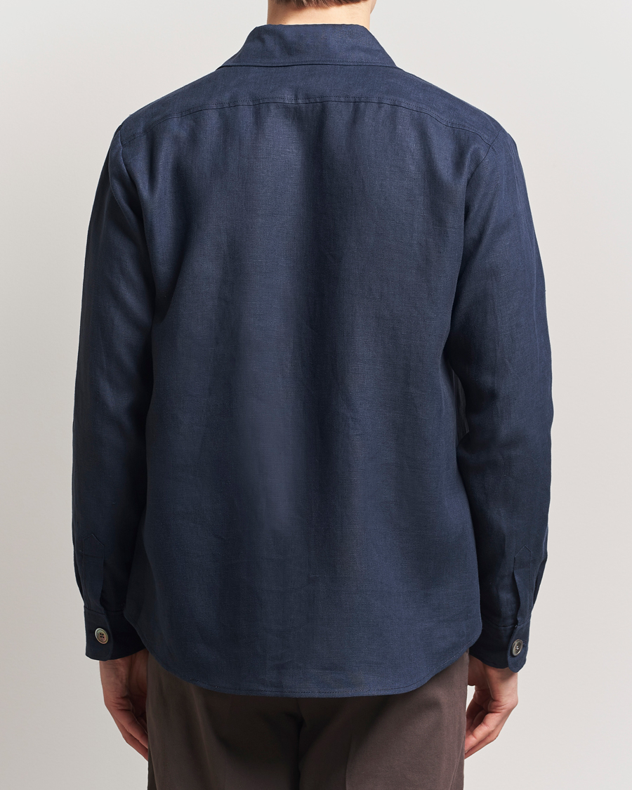 Men | Shirts | Oscar Jacobson | Maverick Linen Shirt Jacket Navy