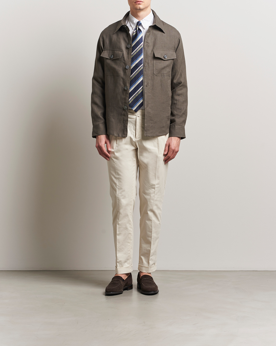 Men | Shirts | Oscar Jacobson | Maverick Linen Shirt Jacket Olive