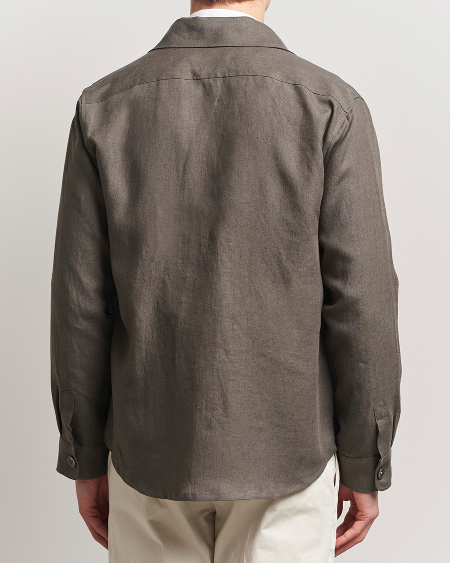 Men | Shirts | Oscar Jacobson | Maverick Linen Shirt Jacket Olive
