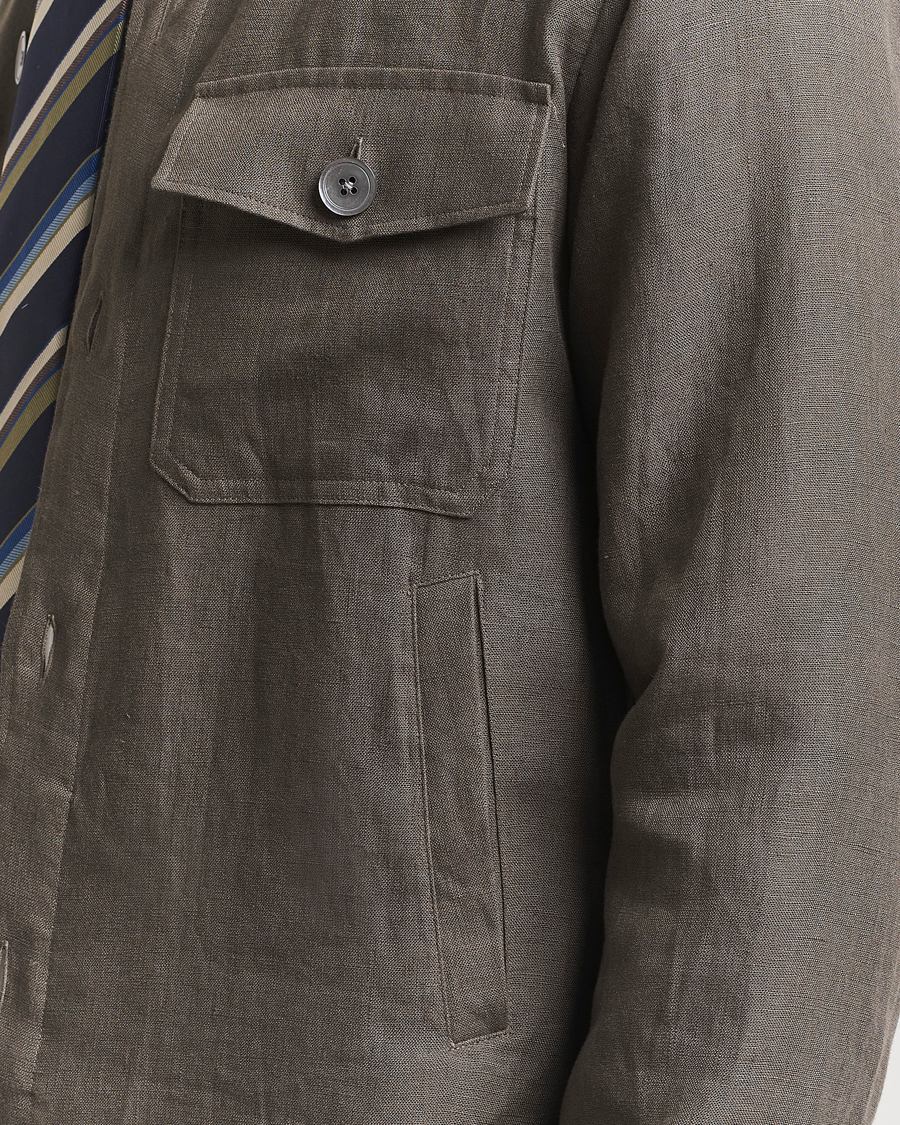 Men | Shirts | Oscar Jacobson | Maverick Linen Shirt Jacket Olive