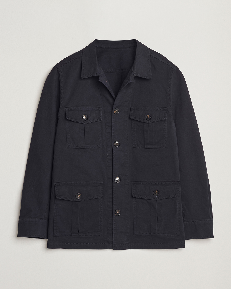 Men | Shirts | Oscar Jacobson | Safari Cotton Shirt Jacket Navy