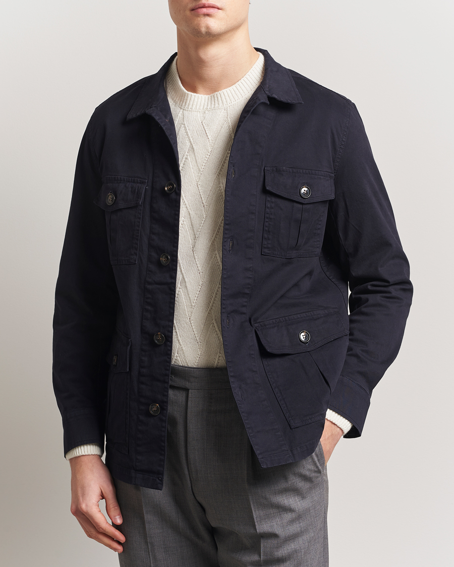 Men | Shirts | Oscar Jacobson | Safari Cotton Shirt Jacket Navy